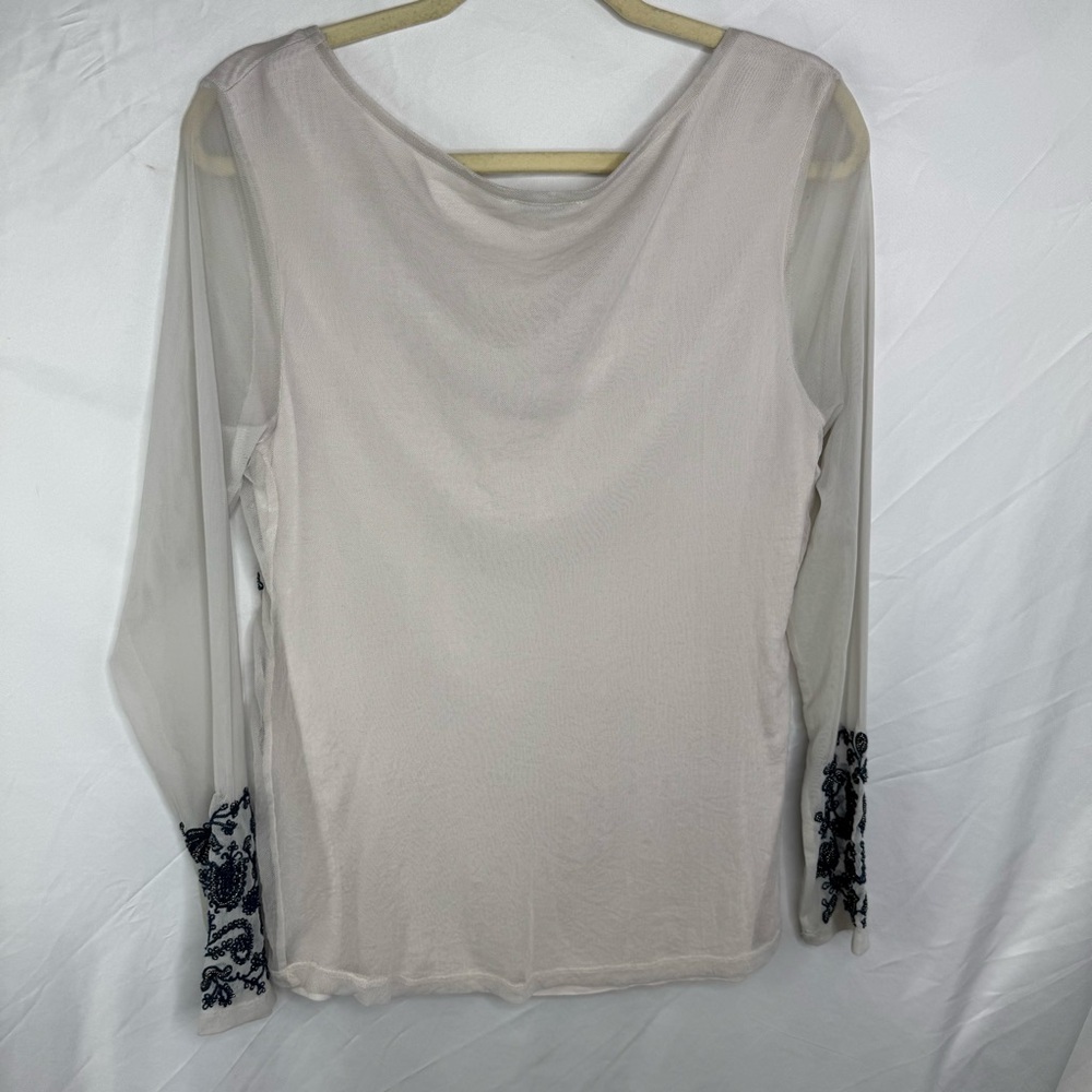 Sundance White Embroidered Blouse Sheer Arms, Beaded Boho Beautiful Top Small - Picture 9 of 10